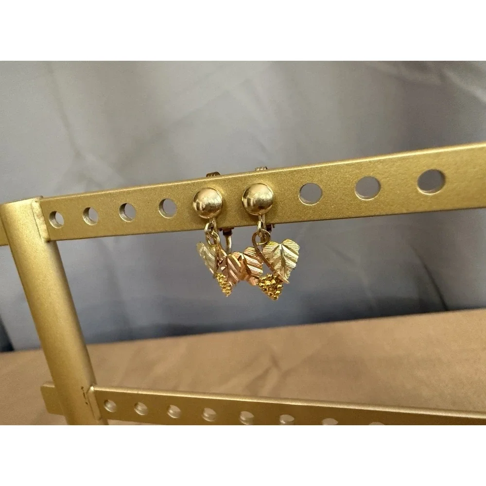 Black Hills Gold 3 Leaf Grape 14KGF And 10K Gold Clip On Earrings